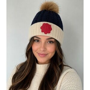 Hogwarts Pom Pom Beanie Navy Cream Cable Knit winter Hat Harry Potter Wizzard